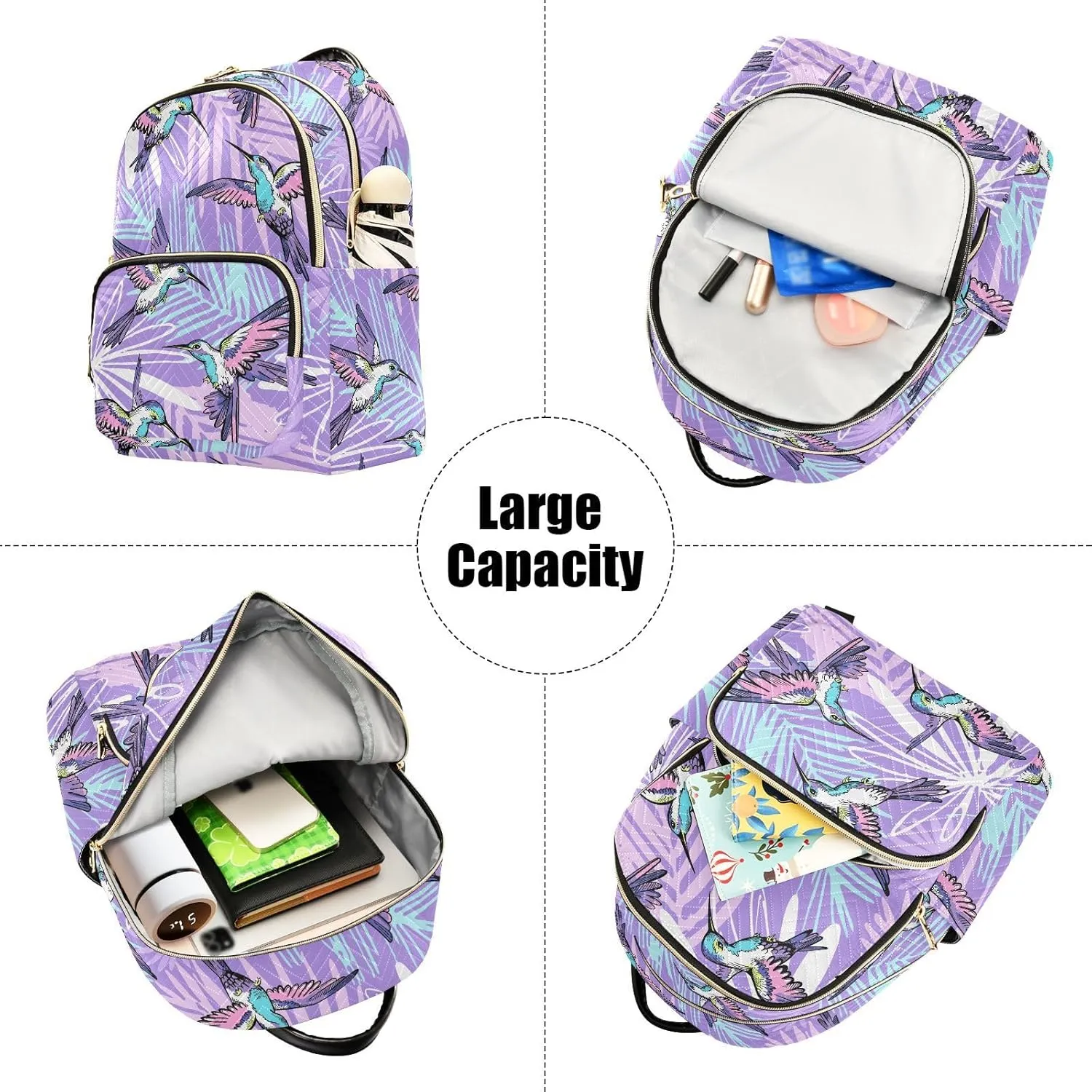 ALAZA Mini Backpack for Women, Hummingbirds Purple Jungle Travel Backpack Purse for Ladies, Small Bookbag Daypack Shoulder Bag S