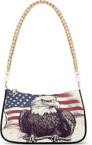 ALAZA Shoulder Bags for Women Eagle American Flag Independence06 Hobo Tote Handbag Small Clutch Purse with Zipper Closure