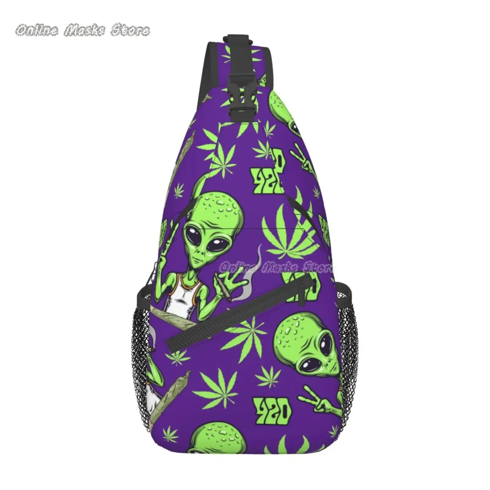 Alien 420 Bag Teardrop Backpack Crossbody Backpack Unisex Sling Chest Bag Gym Bag Travel Bag