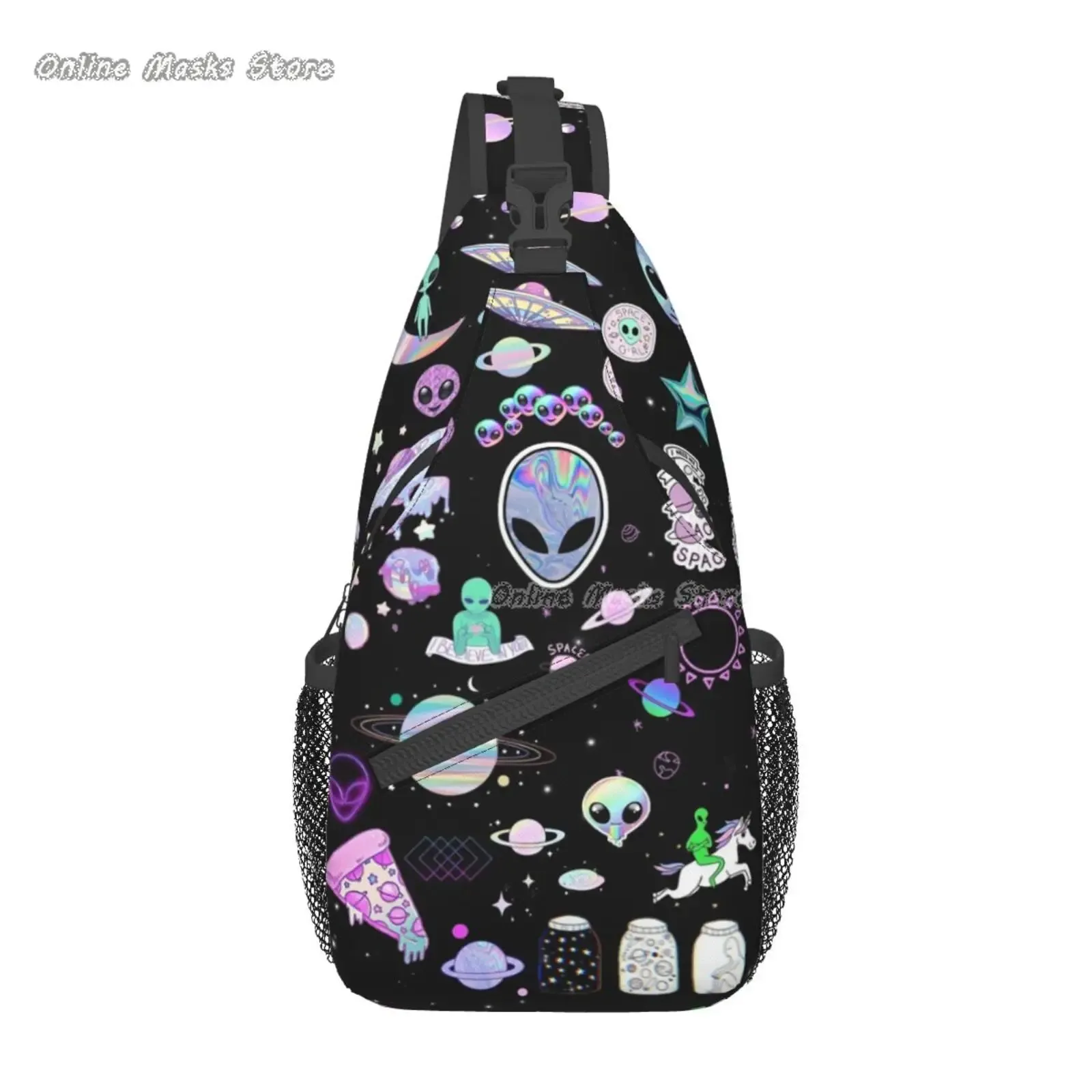 Alien Stickers Bag Teardrop Backpack Crossbody Backpack Unisex Sling Chest Bag Gym Bag Travel Bag