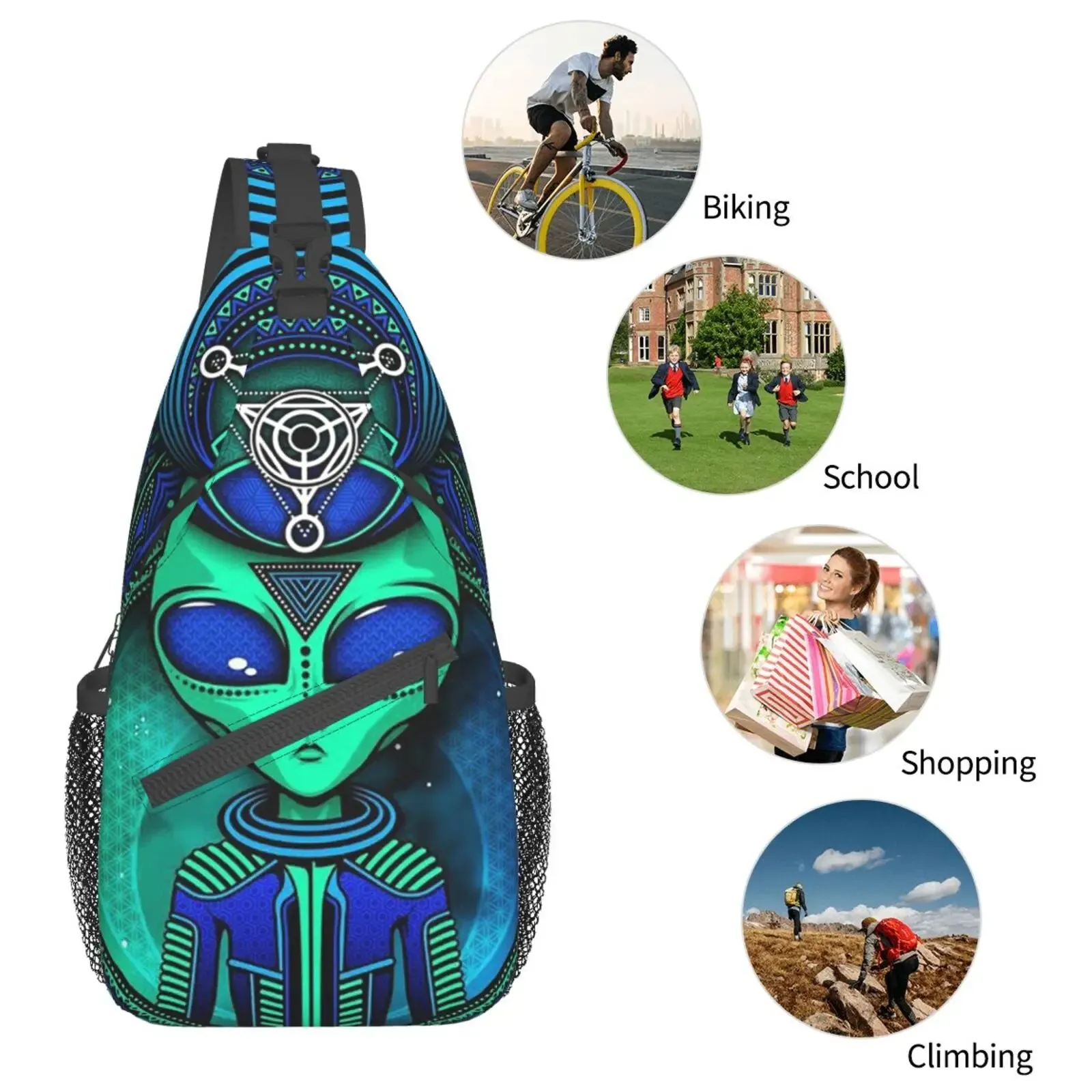 Alien Teardrop Bag Backpack - Triangle In Lotus Crossbody Backpack Unisex Sling Chest Bag Gym Bag Travel Bag