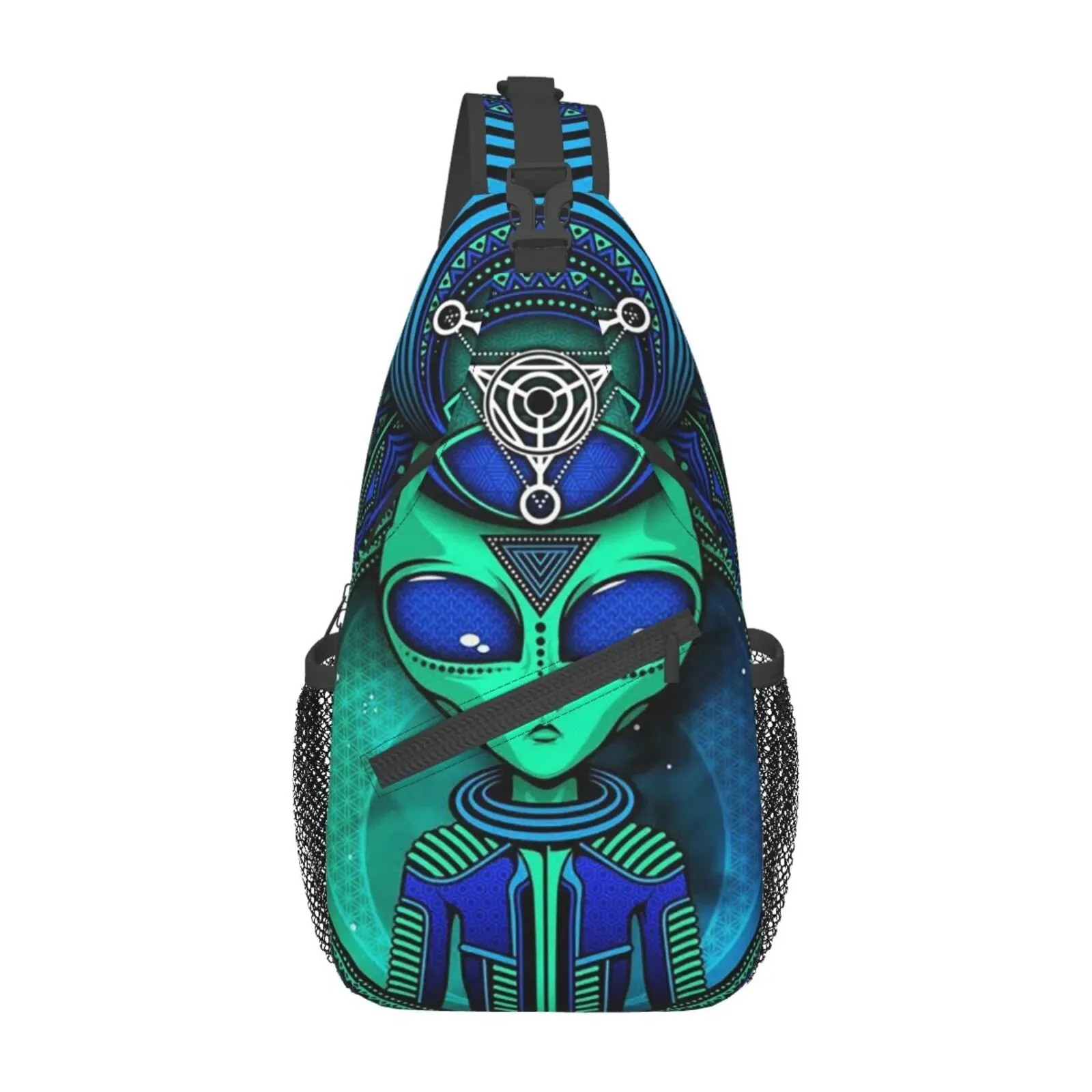 Alien Teardrop Bag Backpack - Triangle In Lotus Crossbody Backpack Unisex Sling Chest Bag Gym Bag Travel Bag