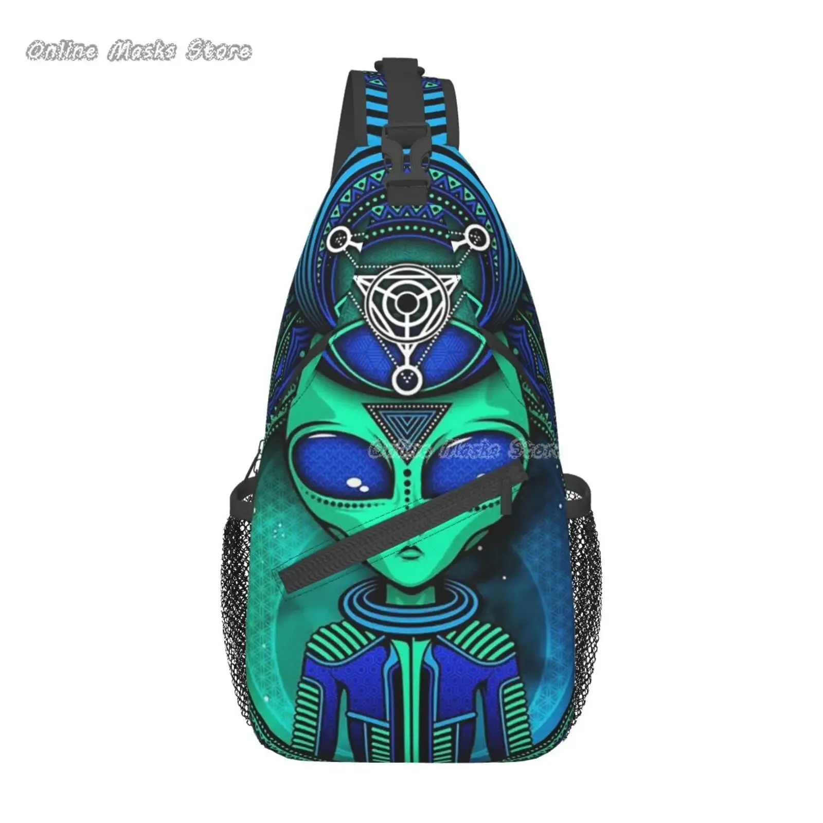 Alien Teardrop Bag Backpack - Triangle In Lotus Crossbody Backpack Unisex Sling Chest Bag Gym Bag Travel Bag