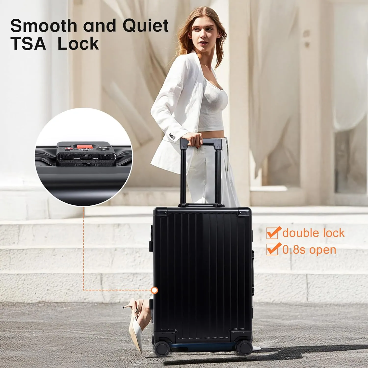 All Aluminum Carry On Luggage 22x14x9 Airline Approved，Hard Shell Carry On Luggage, Zipperless Luggage Aluminum Suitcase Luggage (black, 20inch)