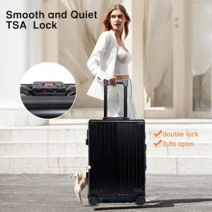 All Aluminum Carry On Luggage 22x14x9 Airline Approved，Hard Shell Carry On Luggage, Zipperless Luggage Aluminum Suitcase Luggage (black, 20inch)