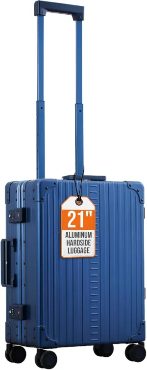 All Aluminum Lightweight 21" Premium International Carry-On Luggage - Hardside Carry-On Suitcase, TSA Approved, Hard Shell Suitcase, Airline Approved Hard Spinner Wheels Luggage (Sapphire)
