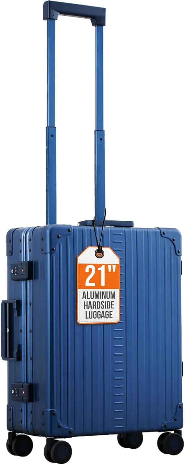 All Aluminum Lightweight 21" Premium International Carry-On Luggage - Hardside Carry-On Suitcase, TSA Approved, Hard Shell Suitcase, Airline Approved Hard Spinner Wheels Luggage (Sapphire)