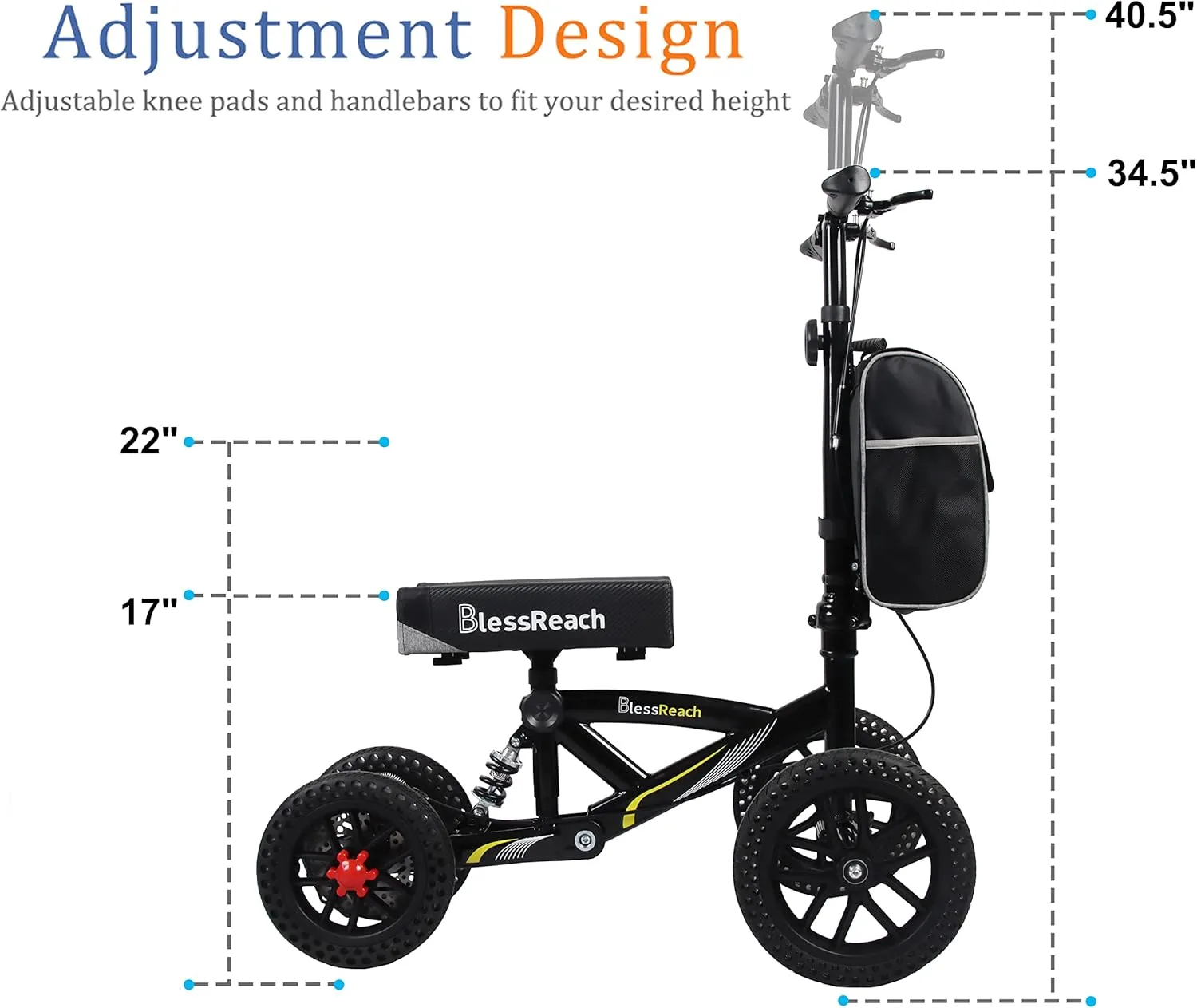 All Terrain Foldable Knee Scooter Walker - Economical Knee Walker for Foot Injuries, Compact Crutches Alternative - Black