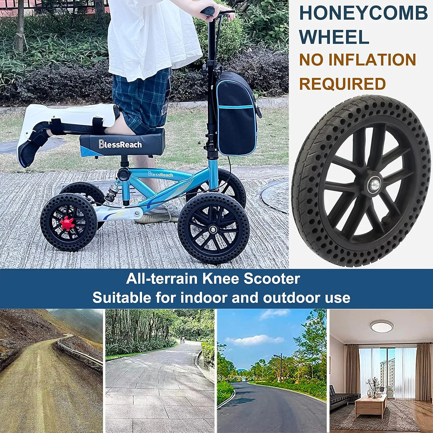 All Terrain Foldable Knee Scooter Walker - Economical Knee Walker for Foot Injuries, Compact Crutches Alternative - Black