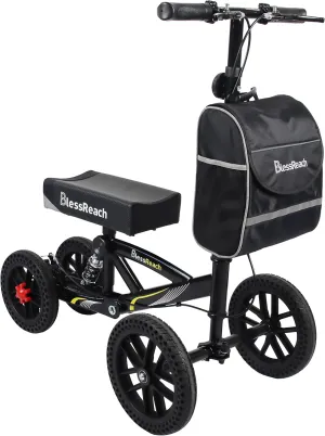All Terrain Foldable Knee Scooter Walker - Economical Knee Walker for Foot Injuries, Compact Crutches Alternative - Black