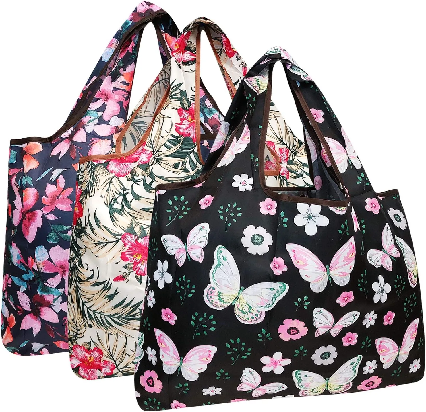 alldyrew Large Foldable Tote Nylon Reusable Grocery Bag, 3 Pack