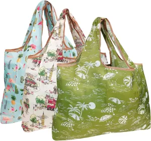 alldyrew Large Foldable Tote Nylon Reusable Grocery Bag, 3 Pack