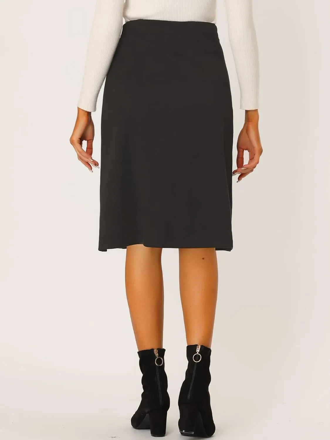 Allegra K Faux Suede Skirt for Women's Button Front High Waist 2024 Fall Knee Length A-Line Skirts