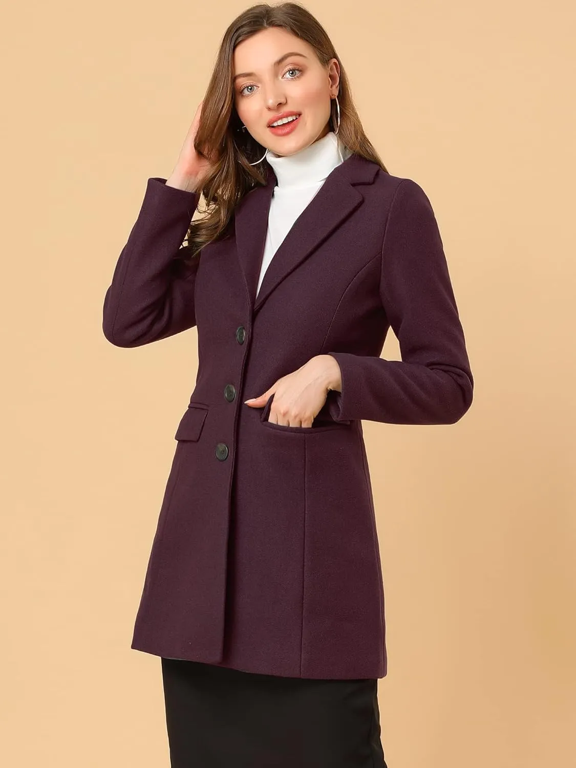 Allegra K Women's 2024 Pea Coat Single Breasted Long Winter Coats for Women