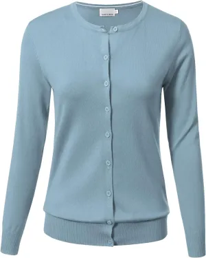 Allsense Women's Long-Sleeve Lightweight Crewneck Cardigan Sweater