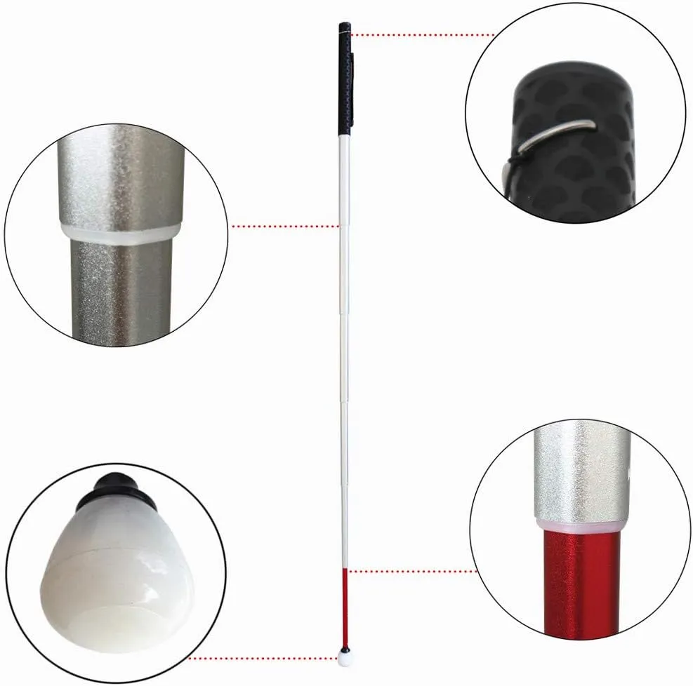 Aluminum Telescopic Blind Cane with Rolling Tip 28cm-150cm (11 inch-59 inch) ，with 2 Tips (Black Handle)