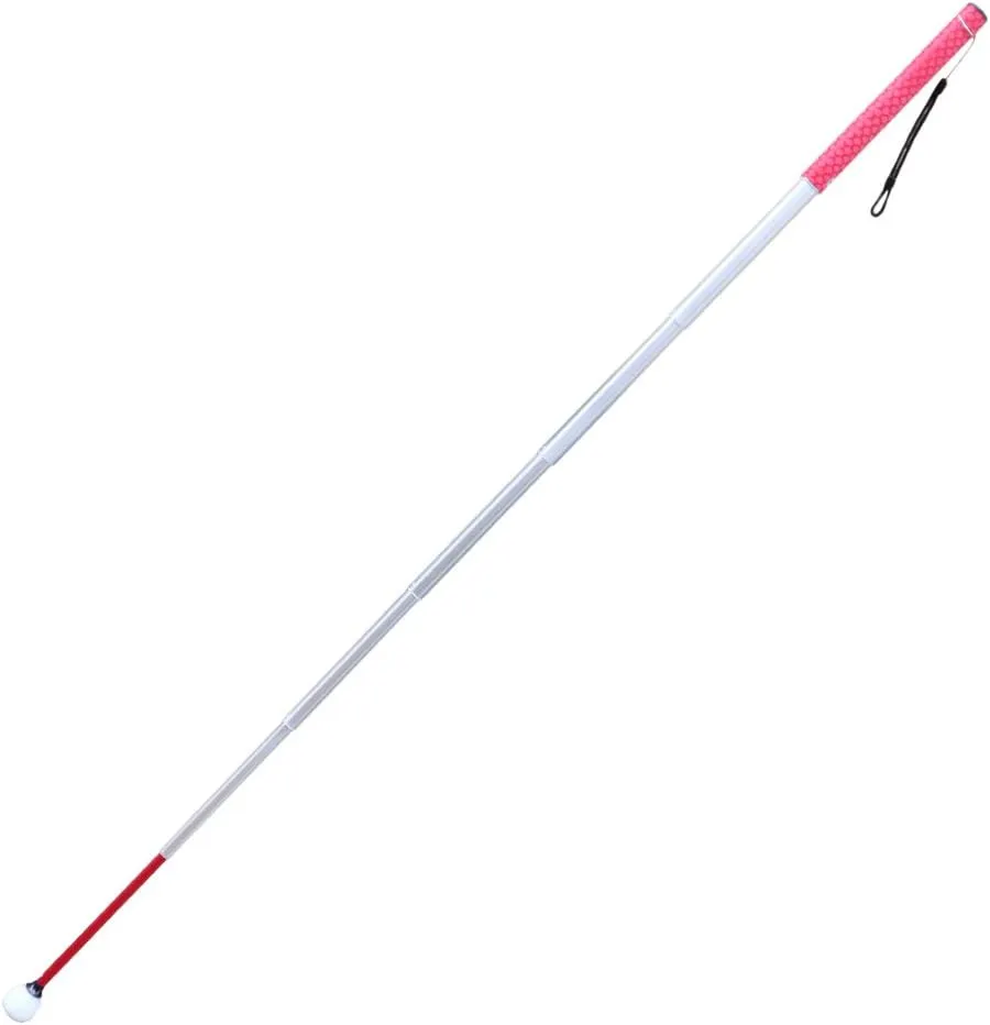 Aluminum Telescopic Blind Cane with Rolling Tip 28cm-150cm (11 inch-59 inch) ，with 2 Tips (Red Handle)