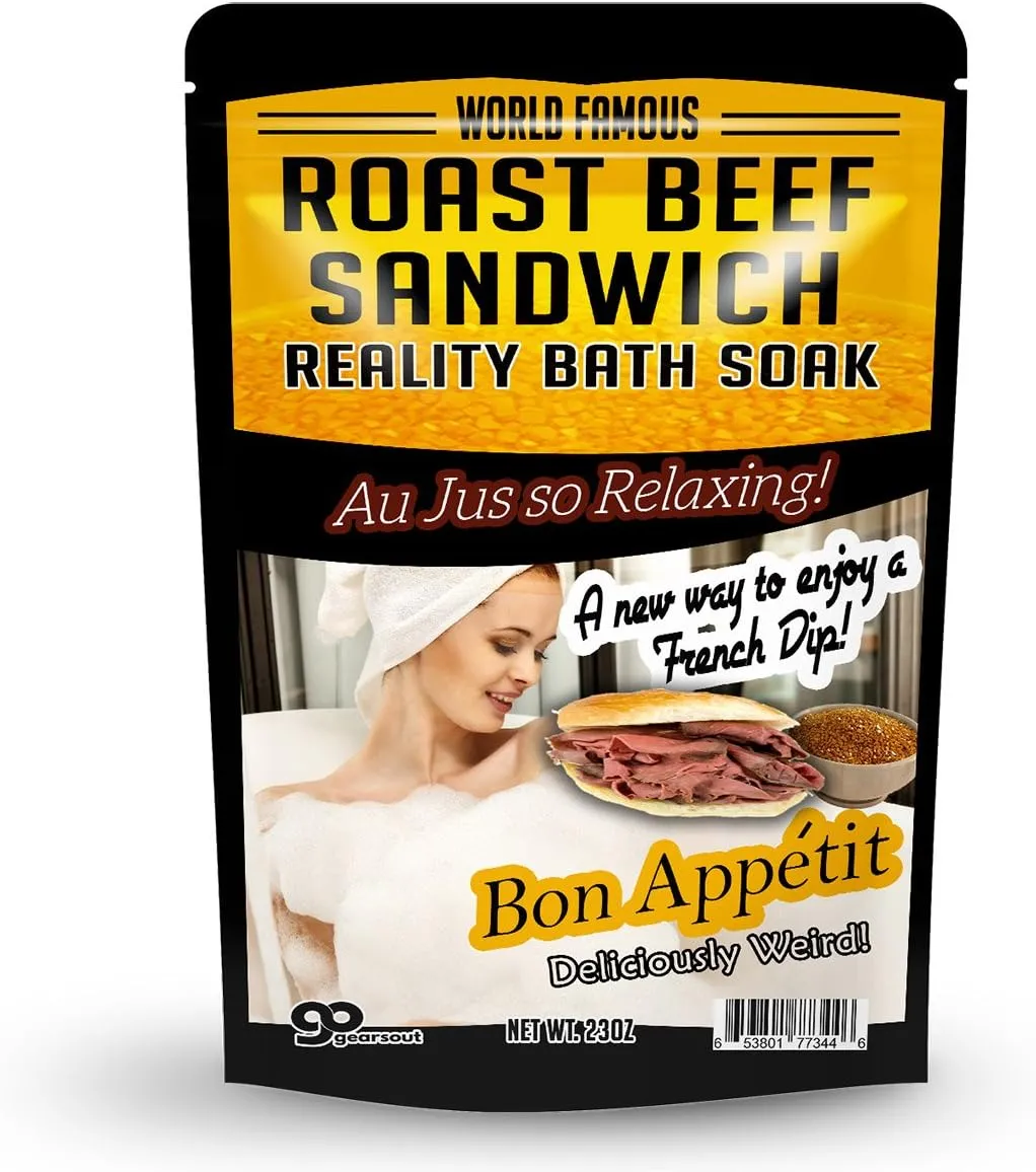 Amber Bath Salts - Luxury Roast Beef Sandwich Bath Soak - Funny Spa Gifts for Men & Women - Sea Salts - Au Jus French Dip