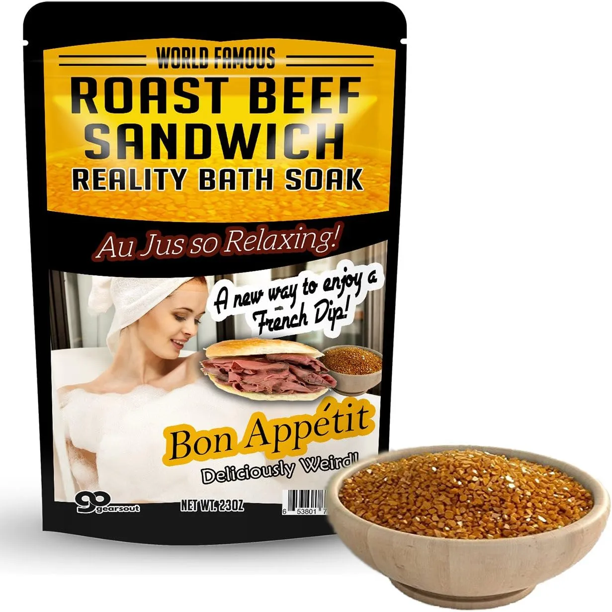 Amber Bath Salts - Luxury Roast Beef Sandwich Bath Soak - Funny Spa Gifts for Men & Women - Sea Salts - Au Jus French Dip
