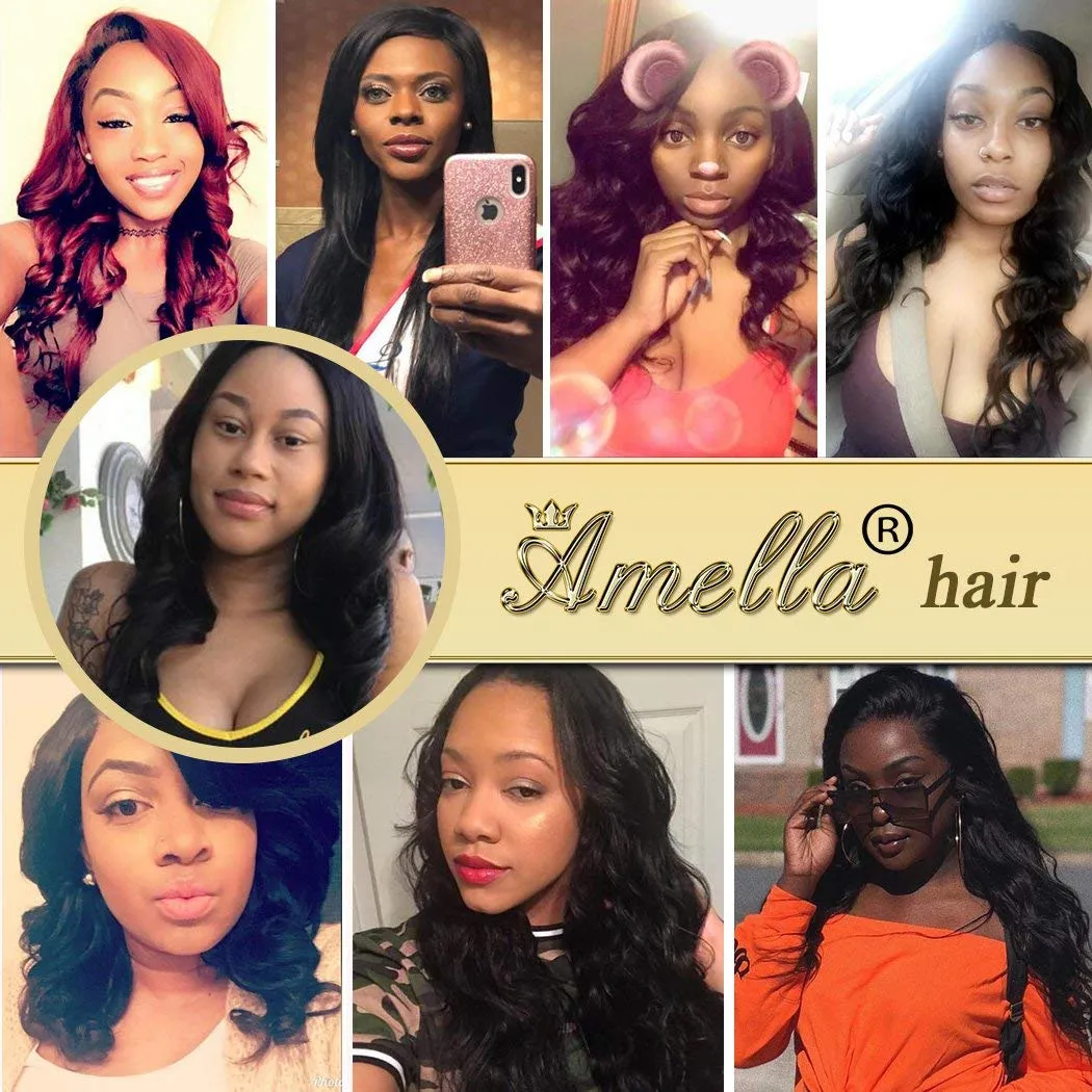 Amella Brazilian Virgin Body Wave Hair Bundles Weave Woman's Luxury (14inch, Hair Bundles)