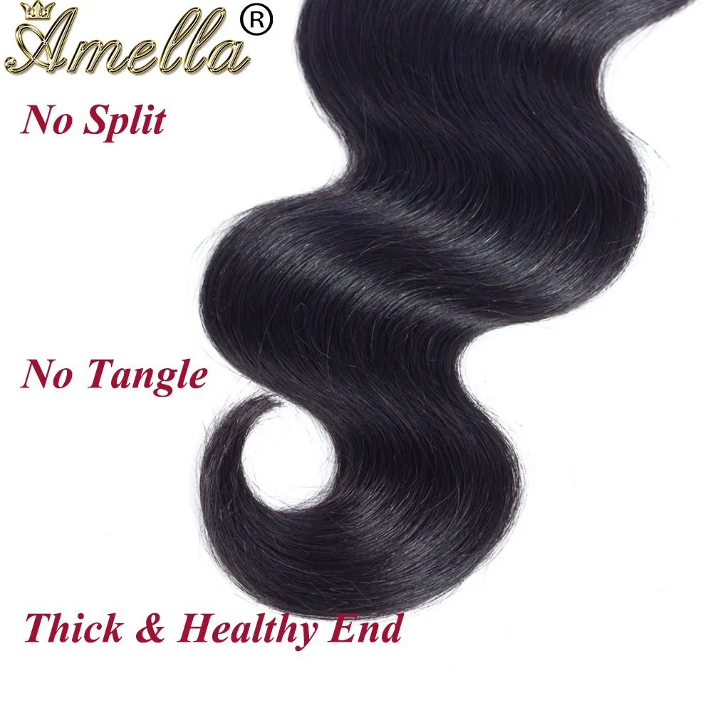 Amella Brazilian Virgin Body Wave Hair Bundles Weave Woman's Luxury (14inch, Hair Bundles)