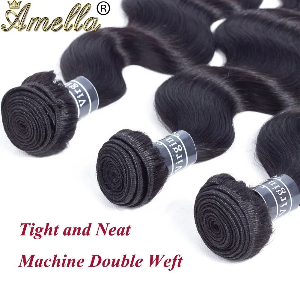 Amella Brazilian Virgin Body Wave Hair Bundles Weave Woman's Luxury (14inch, Hair Bundles)