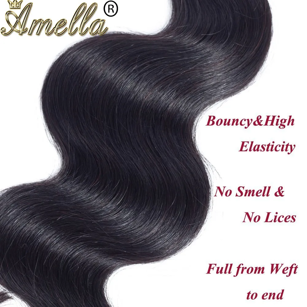Amella Brazilian Virgin Body Wave Hair Bundles Weave Woman's Luxury (14inch, Hair Bundles)