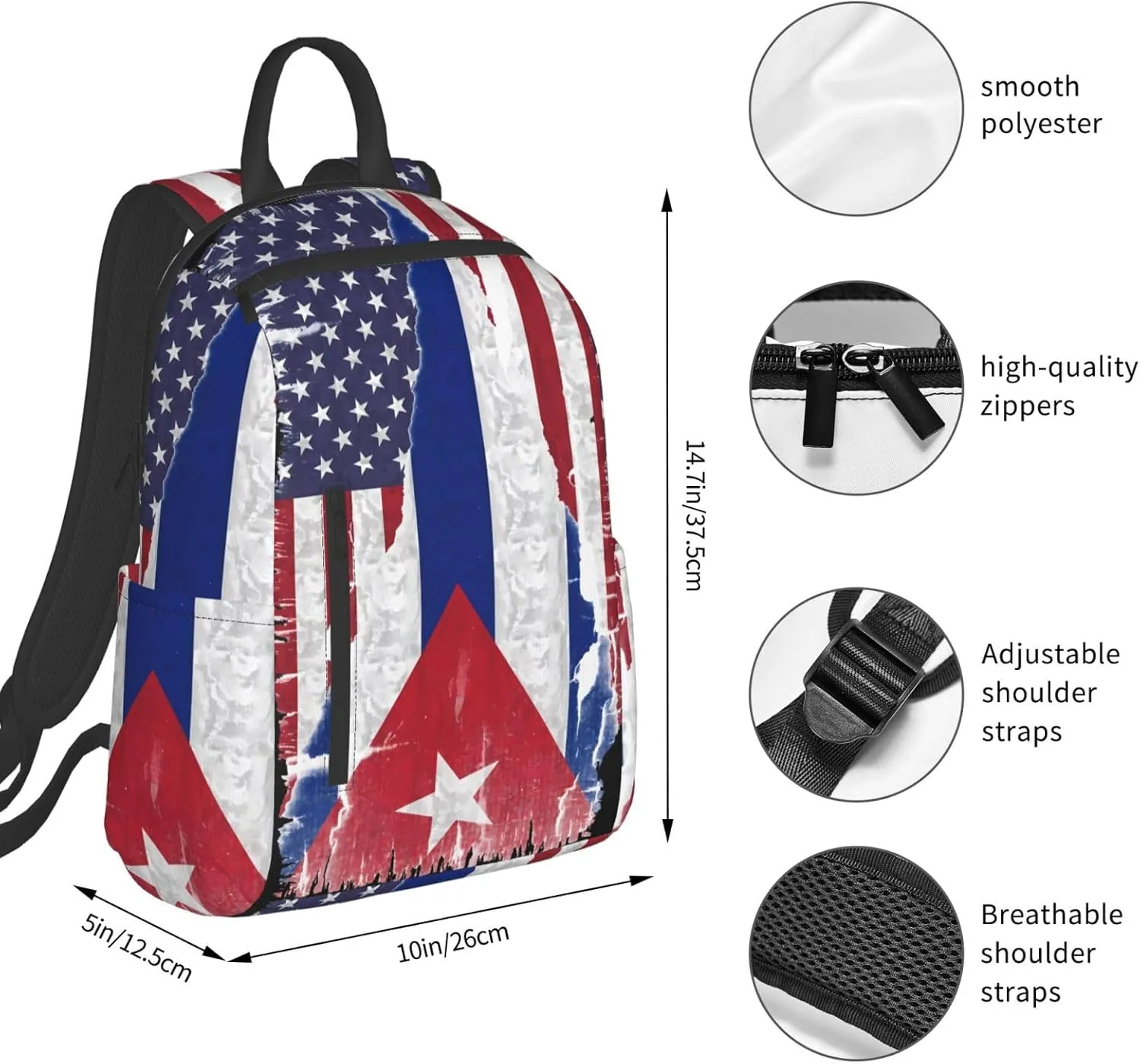 American Cuba Flag Cuban Roots Casual Backpacks Large Capacity Laptop Backpack Sports Fitness Rucksack Travel Carry-On Daypack Work Bag for Outdoor Camping
