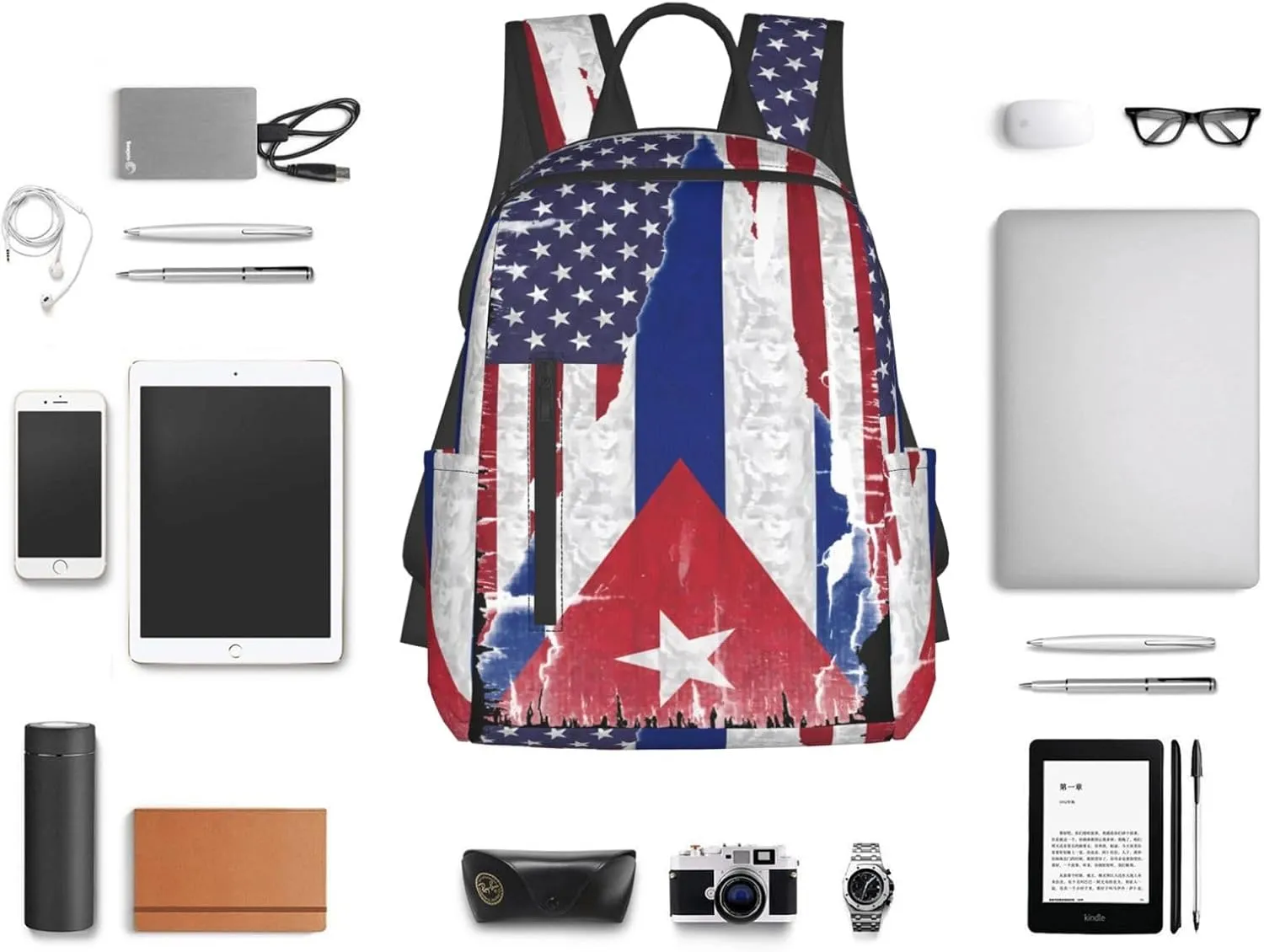 American Cuba Flag Cuban Roots Casual Backpacks Large Capacity Laptop Backpack Sports Fitness Rucksack Travel Carry-On Daypack Work Bag for Outdoor Camping