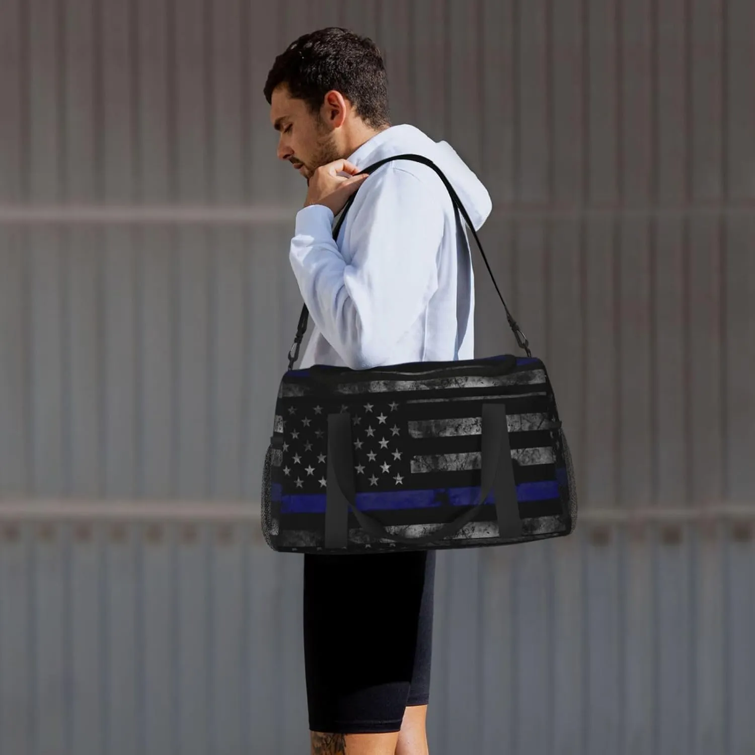 American Flag Blue Line Travel Duffel Bag Large Foldable Waterproof Overnight Bag For Beach Swim Bags Pool Sports Gym
