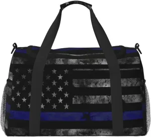 American Flag Blue Line Travel Duffel Bag Large Foldable Waterproof Overnight Bag For Beach Swim Bags Pool Sports Gym