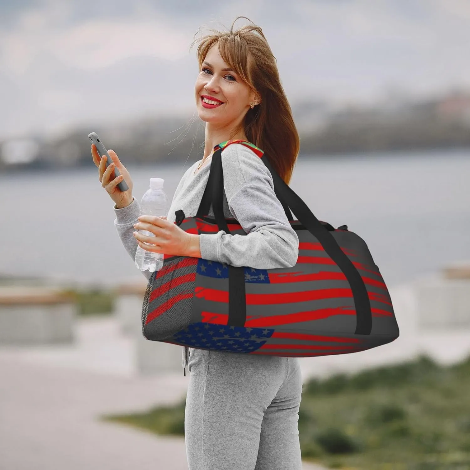 American Flag Travel Duffel Bag Large Foldable Waterproof Overnight Bag For Beach Swim Bags Pool Sports Gym