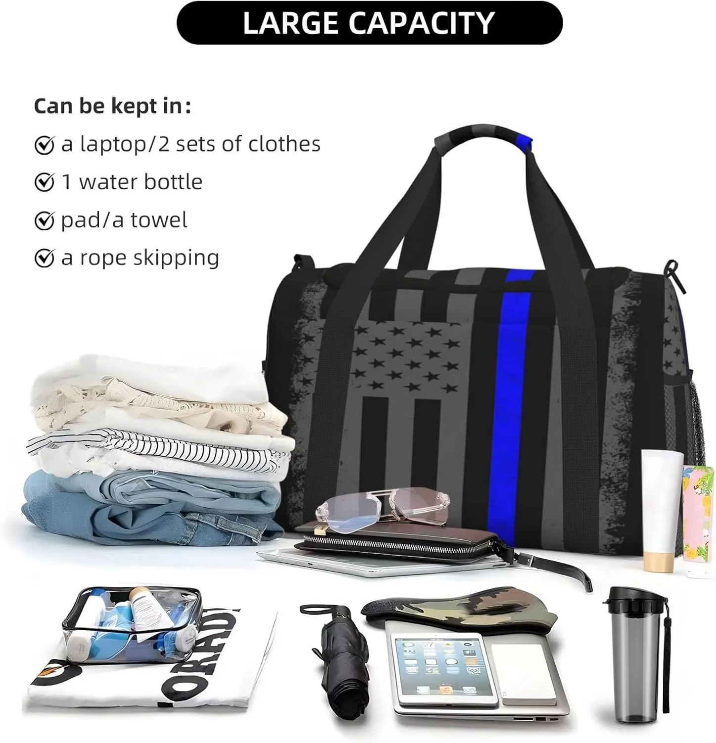 American Flag Travel Duffel Bag Large Foldable Waterproof Overnight Bag For Beach Swim Bags Pool Sports Gym