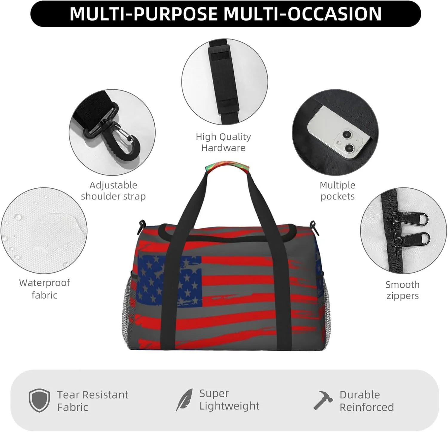 American Flag Travel Duffel Bag Large Foldable Waterproof Overnight Bag For Beach Swim Bags Pool Sports Gym