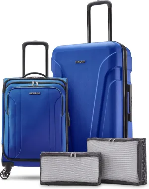 American Tourister TROUPE Hardside and Softside TRAVEL SYSTEM, 4PC SET, Classic Blue