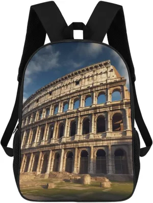 Ancient Architecture 17 Inch Backpack Lightweight Casual Daypack Waterproof Travel Laptop Backpack for Men Women