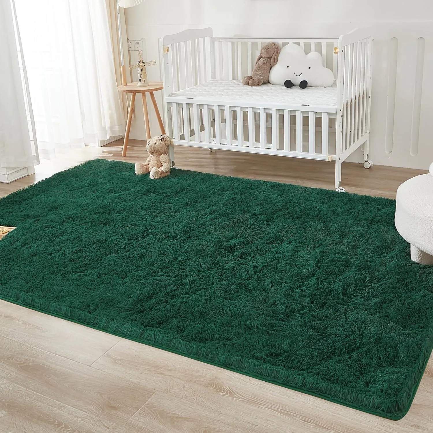 Andency 5x8 Shag Area Rug for Living Room, Emerald Green Soft Fuzzy Plush Indoor Carpets for Bedroom, Non Skid Fluffy Faux Fur Rug for Room