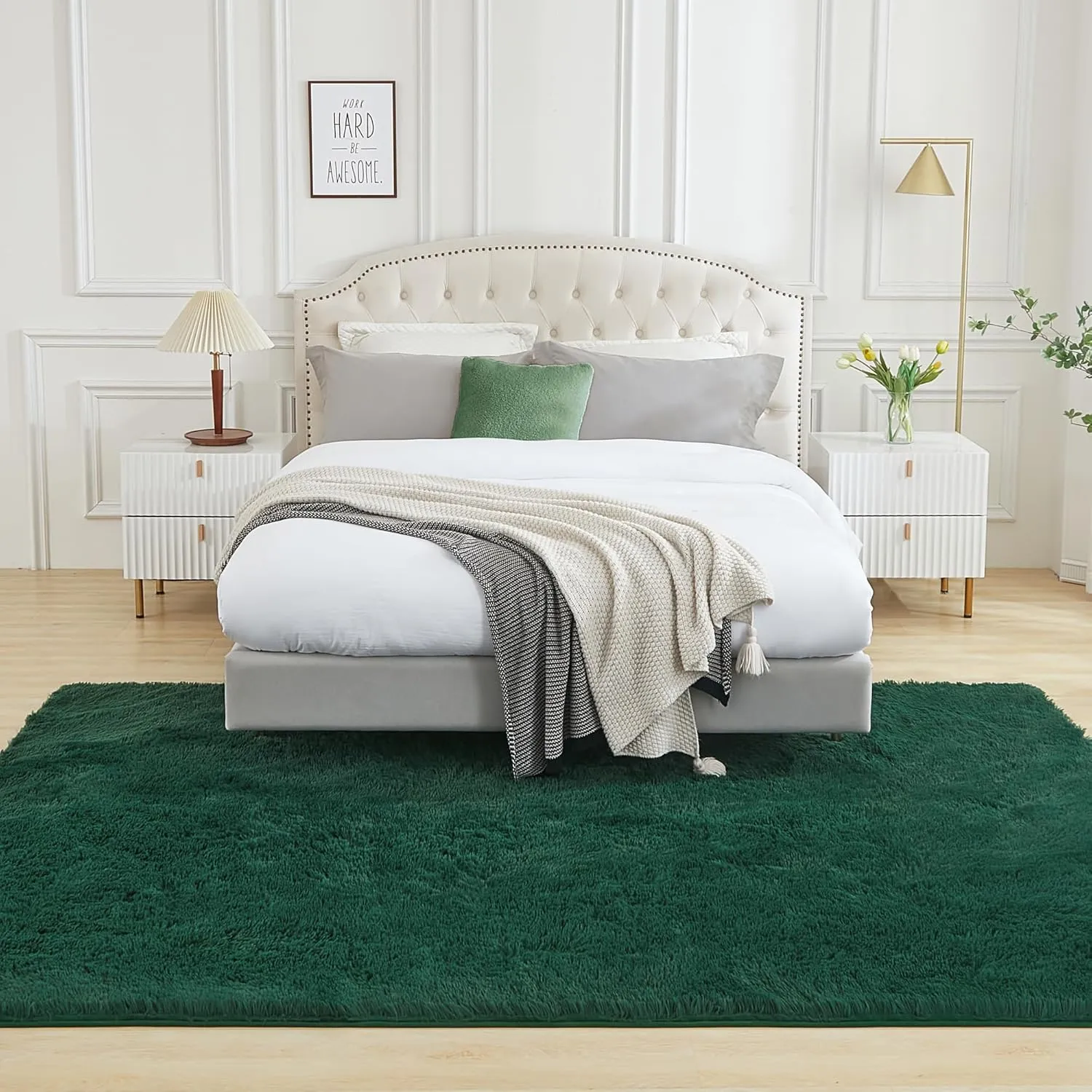 Andency 5x8 Shag Area Rug for Living Room, Emerald Green Soft Fuzzy Plush Indoor Carpets for Bedroom, Non Skid Fluffy Faux Fur Rug for Room