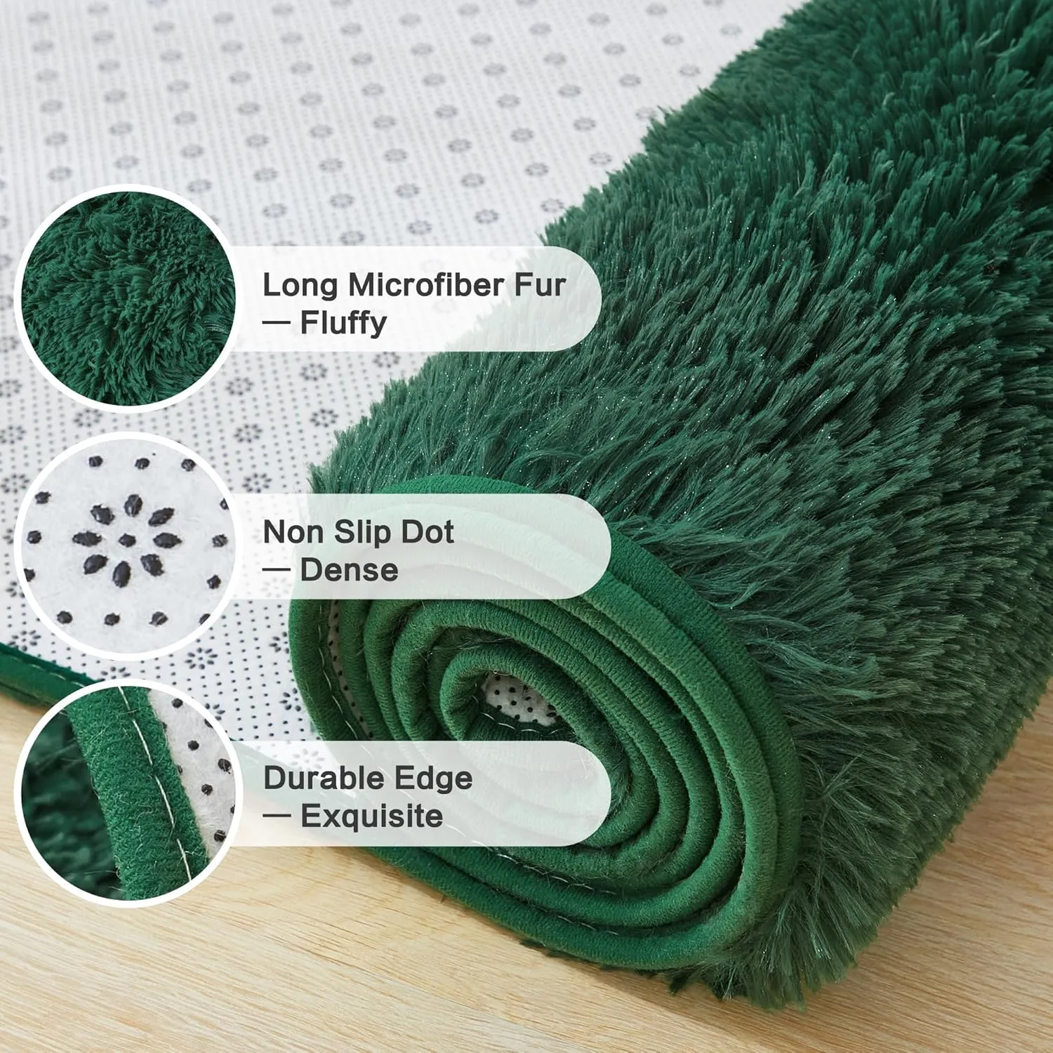 Andency 5x8 Shag Area Rug for Living Room, Emerald Green Soft Fuzzy Plush Indoor Carpets for Bedroom, Non Skid Fluffy Faux Fur Rug for Room