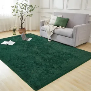 Andency 5x8 Shag Area Rug for Living Room, Emerald Green Soft Fuzzy Plush Indoor Carpets for Bedroom, Non Skid Fluffy Faux Fur Rug for Room