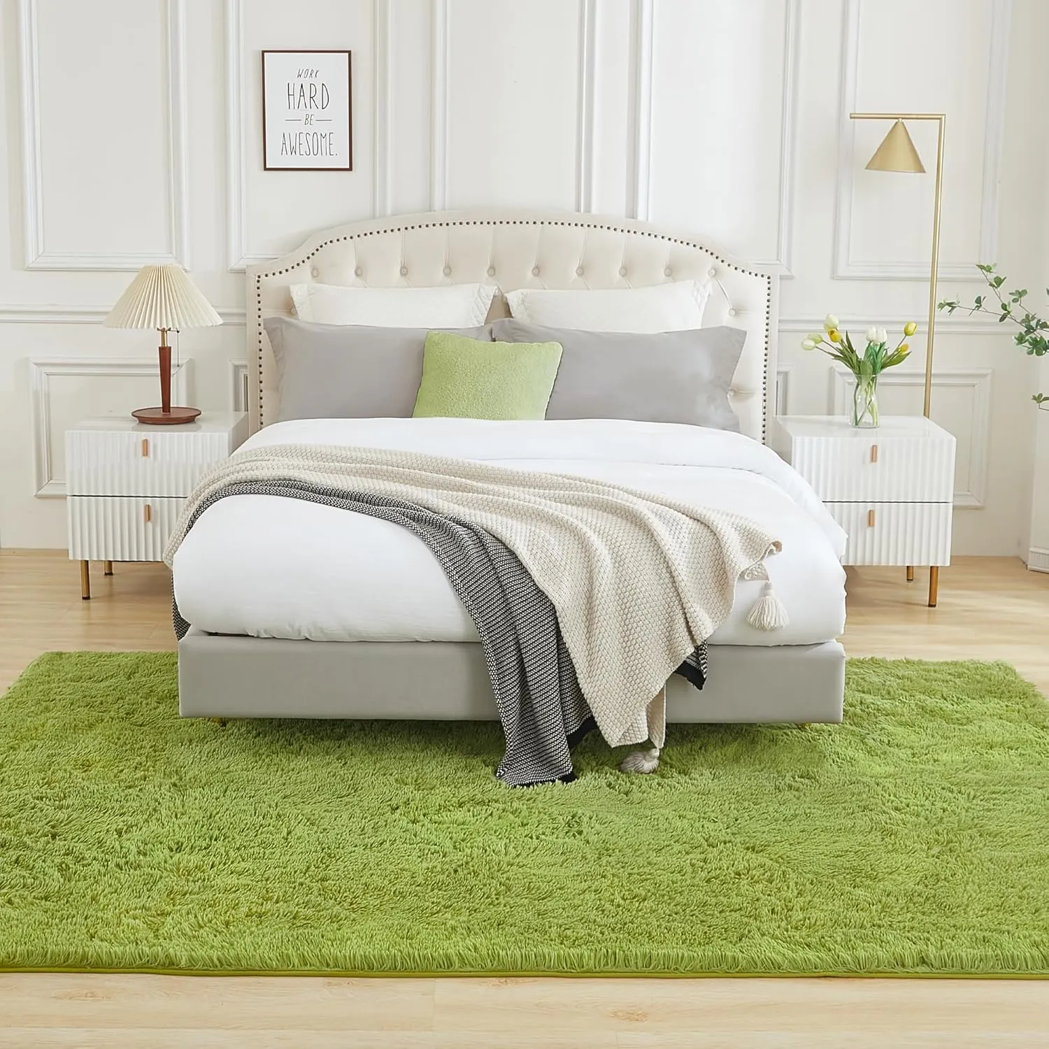Andency 5x8 Shag Area Rug for Living Room, Grass Green Soft Fuzzy Plush Indoor Carpets for Bedroom, Non Skid Fluffy Faux Fur Rug for Room
