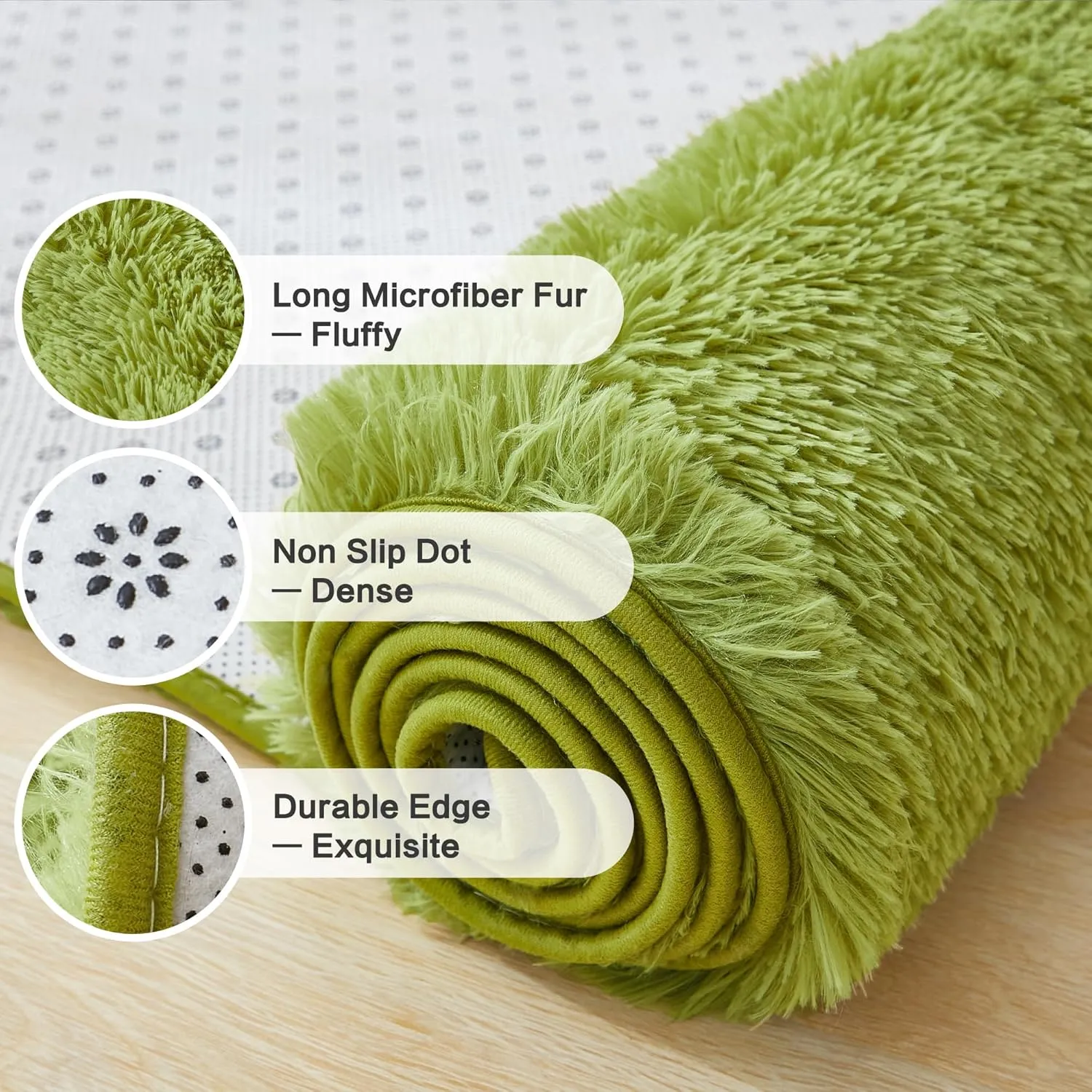 Andency 5x8 Shag Area Rug for Living Room, Grass Green Soft Fuzzy Plush Indoor Carpets for Bedroom, Non Skid Fluffy Faux Fur Rug for Room