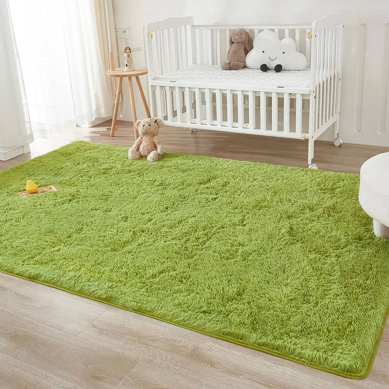 Andency 5x8 Shag Area Rug for Living Room, Grass Green Soft Fuzzy Plush Indoor Carpets for Bedroom, Non Skid Fluffy Faux Fur Rug for Room