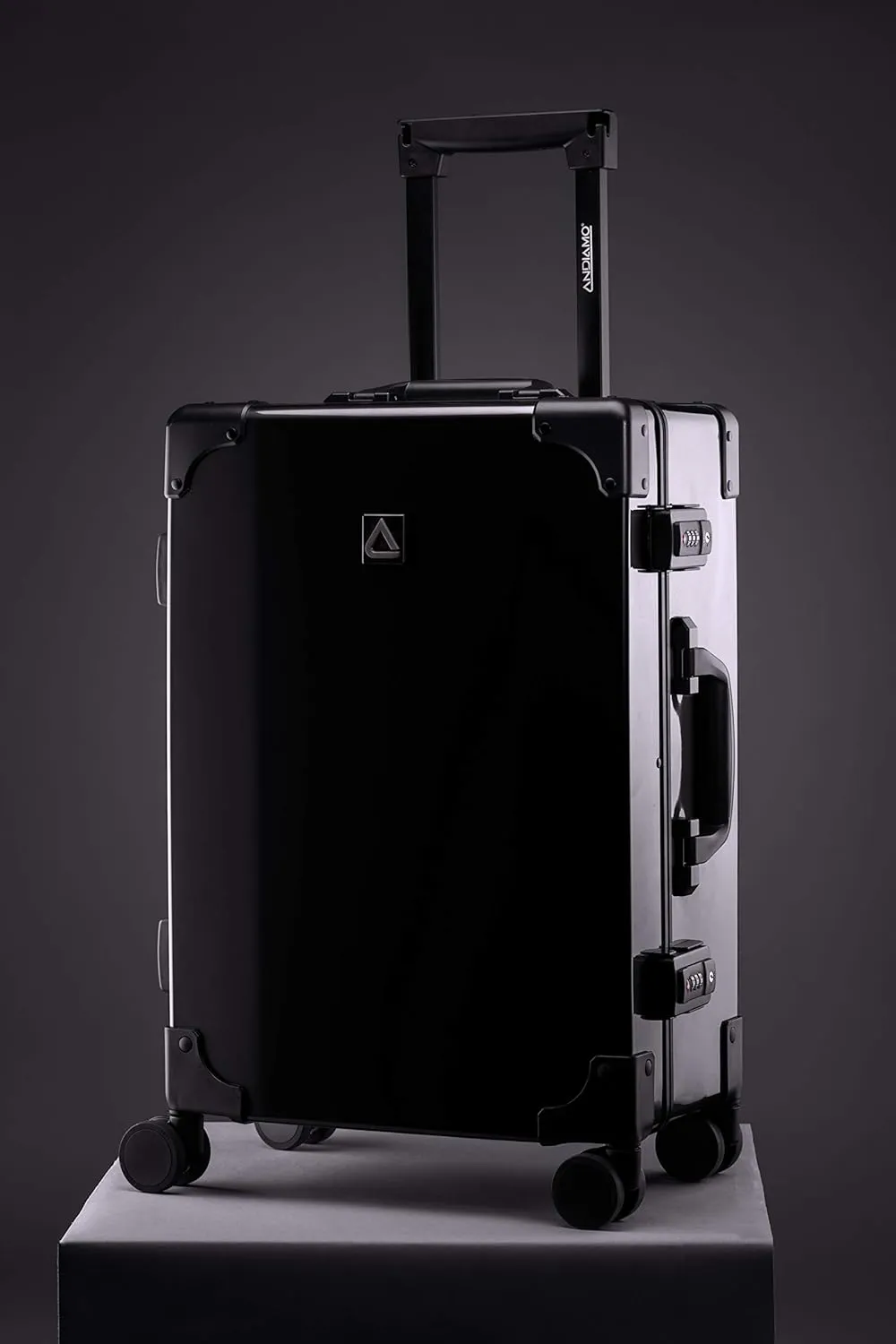 Andiamo Classico Suitcase with Built-in TSA Lock - Zipperless 20 Inch Hardside Carry On Bag- Lightweight (ABS PC) Luggage With 8-Rolling Spinner Wheels (Black)