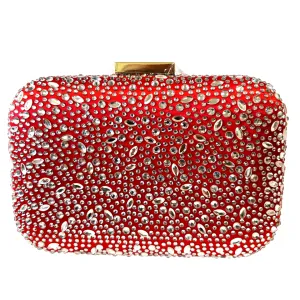 Anna Cecere 139 Red & CRYSTAL EMEBLLISHED Gold Trim Clutch