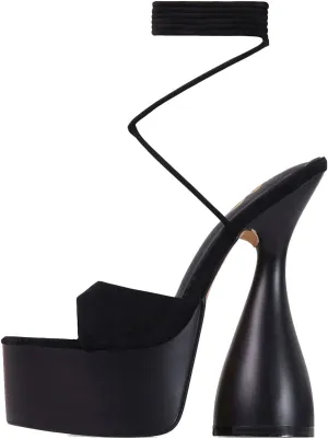 anteikira Women's High Heels Fashion Platform Ankle Straps Special Heel Round Open Toe Stone Pattern Summer Shopping Work Pumps