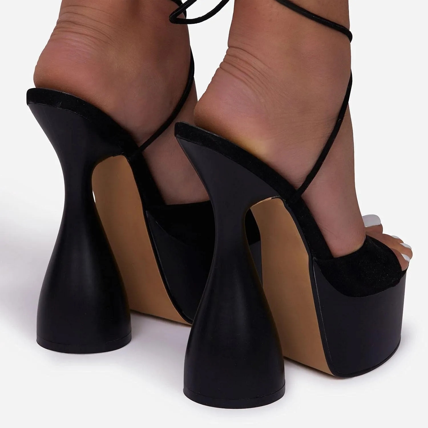 anteikira Women's High Heels Fashion Platform Ankle Straps Special Heel Round Open Toe Stone Pattern Summer Shopping Work Pumps
