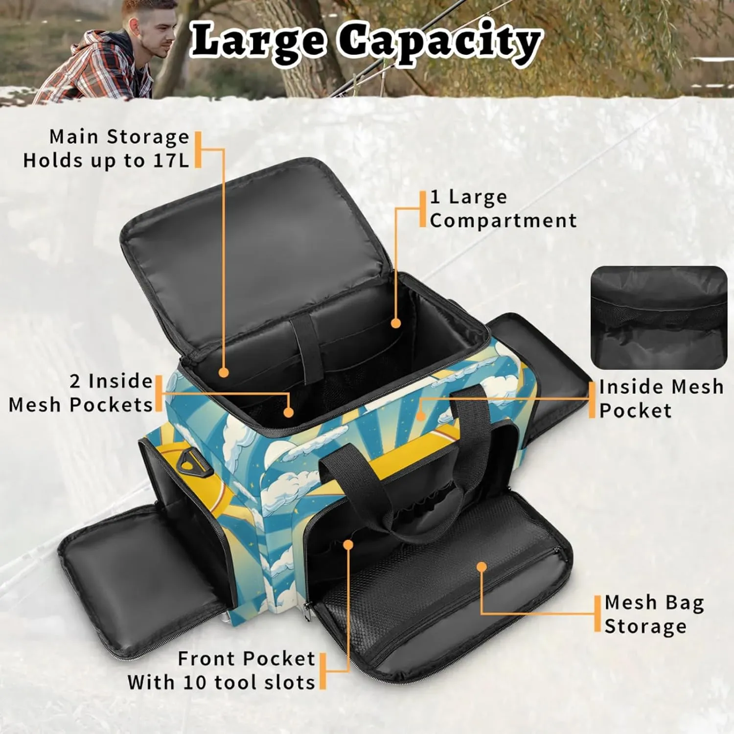 Anti-Scratch Duffle Bag for Travel 25x17.7x11.2 Inch - Waterproof Duffel Bag for Camping Fitness, Durable EMS Gear for First Responders Sun Clouds