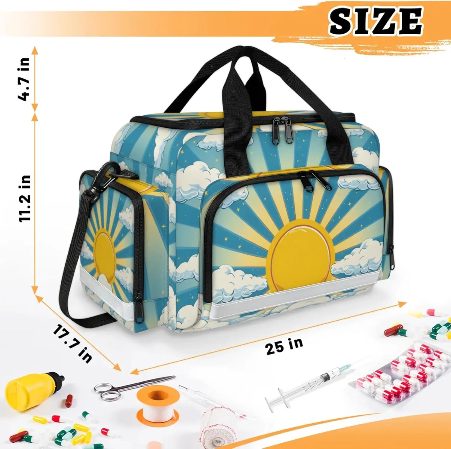 Anti-Scratch Duffle Bag for Travel 25x17.7x11.2 Inch - Waterproof Duffel Bag for Camping Fitness, Durable EMS Gear for First Responders Sun Clouds