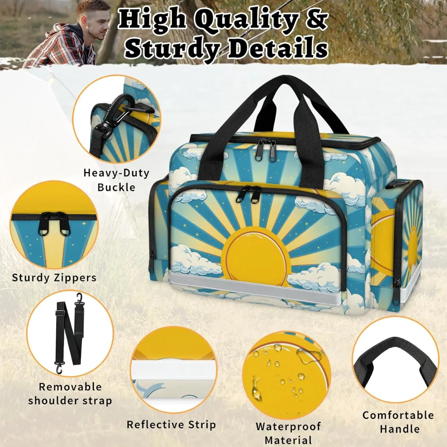 Anti-Scratch Duffle Bag for Travel 25x17.7x11.2 Inch - Waterproof Duffel Bag for Camping Fitness, Durable EMS Gear for First Responders Sun Clouds